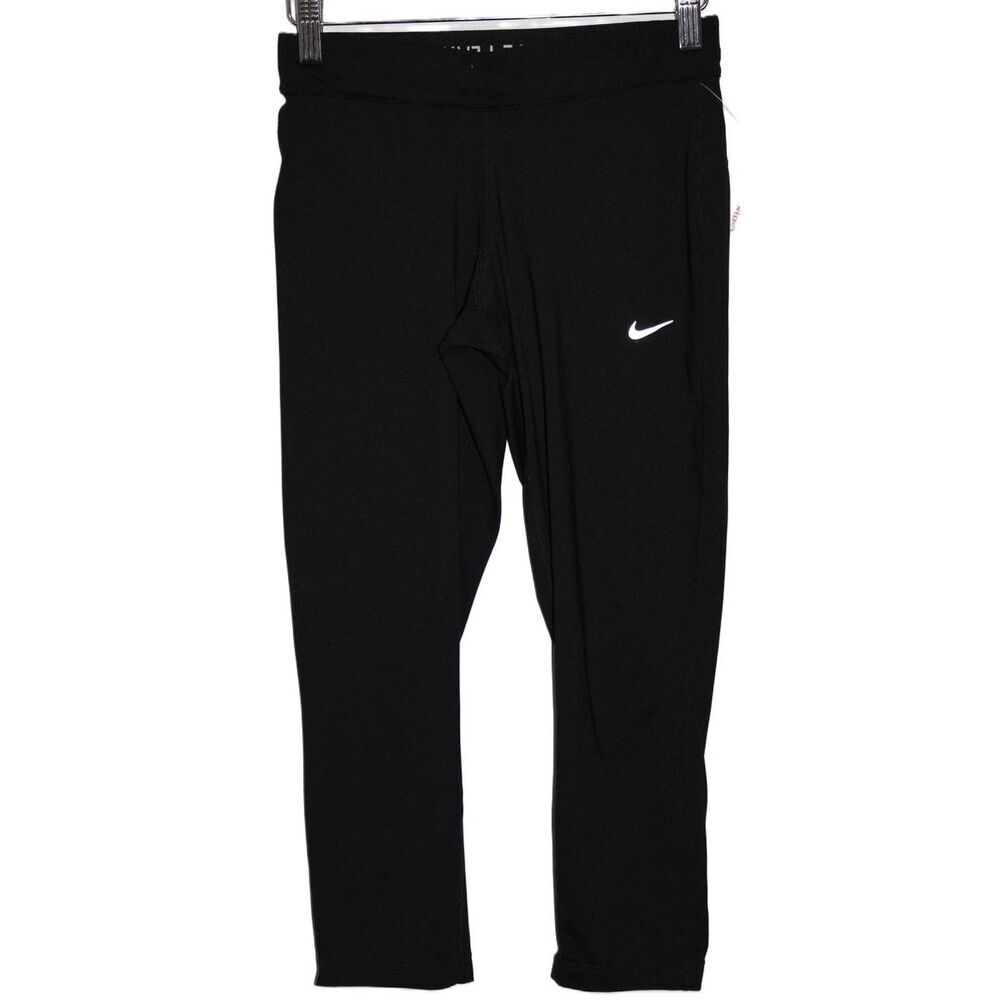 Womens Relay Running Crop Pants Dri-FIT Black White Running Leggings Size Small